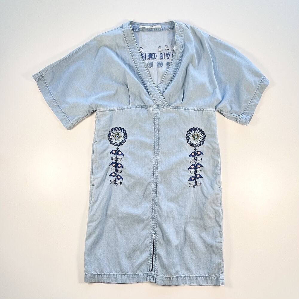 Dazzle Lightweight Embroidered Womens Knee Length Denim Dress Boho X Small